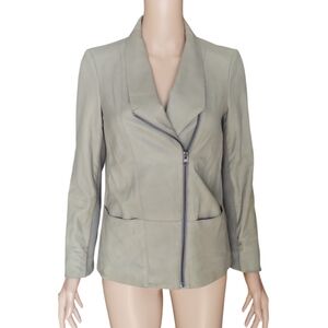 VINCE Leather Jacket Womens Small Light Olive Taupe Asymmetrical Crossover Moto